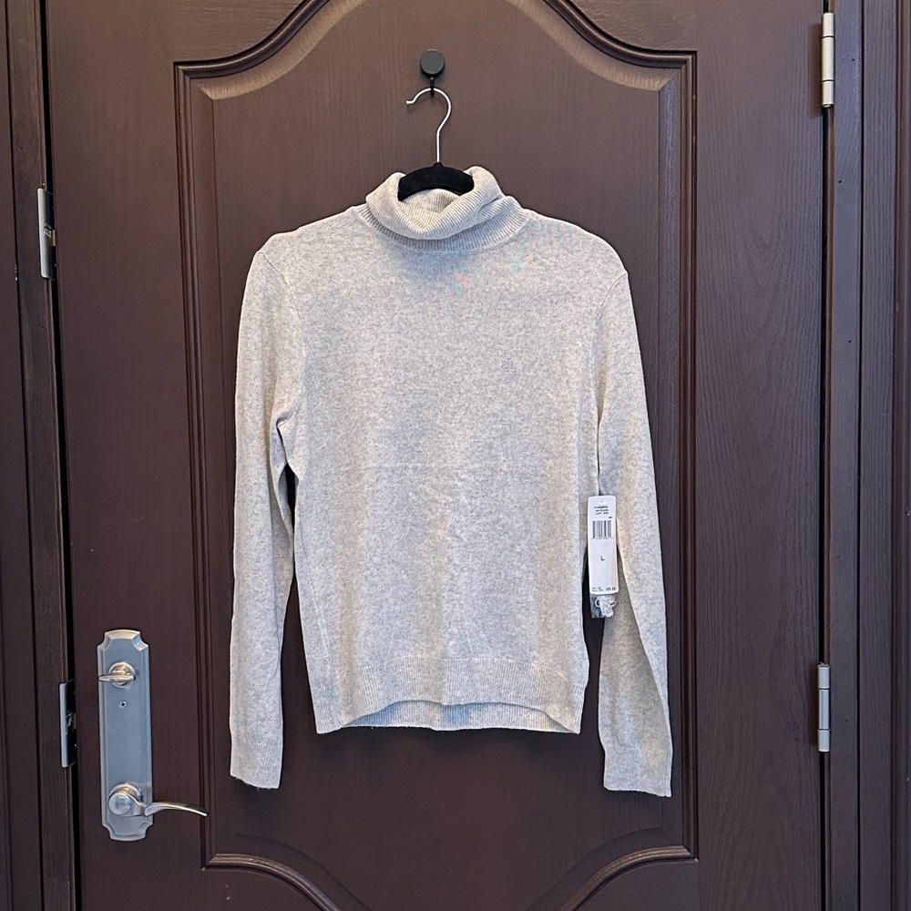 Lauren Ralph Lauren Silk Cashmere Turtleneck Sweater Gray Size L NWT Classic